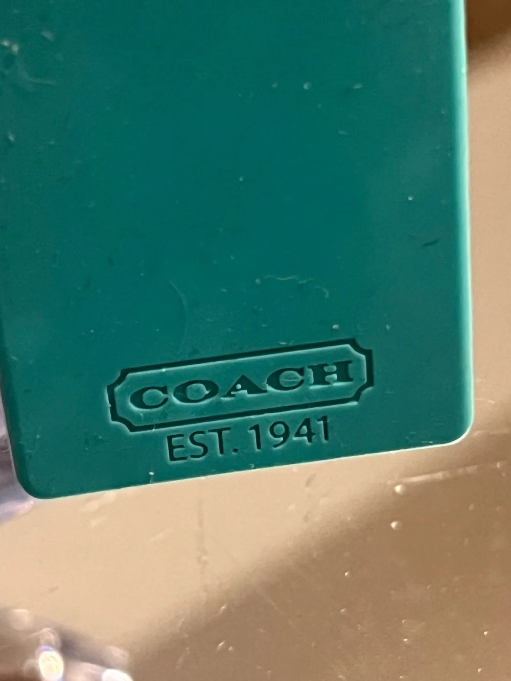 Coach Teal Silicone Luggage Tag with Ball Chain